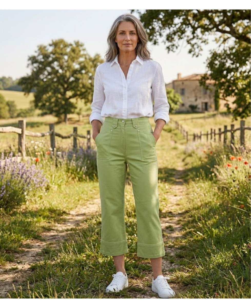 MAYFLOWER Basic Stretch : Pantacourt femme Vert Pomme coton