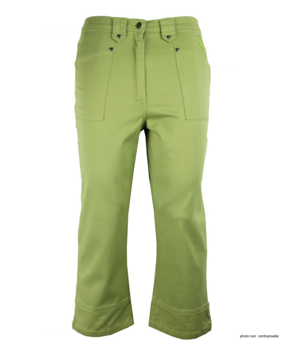 MAYFLOWER Basic Stretch : Pantacourt femme Vert Pomme coton
