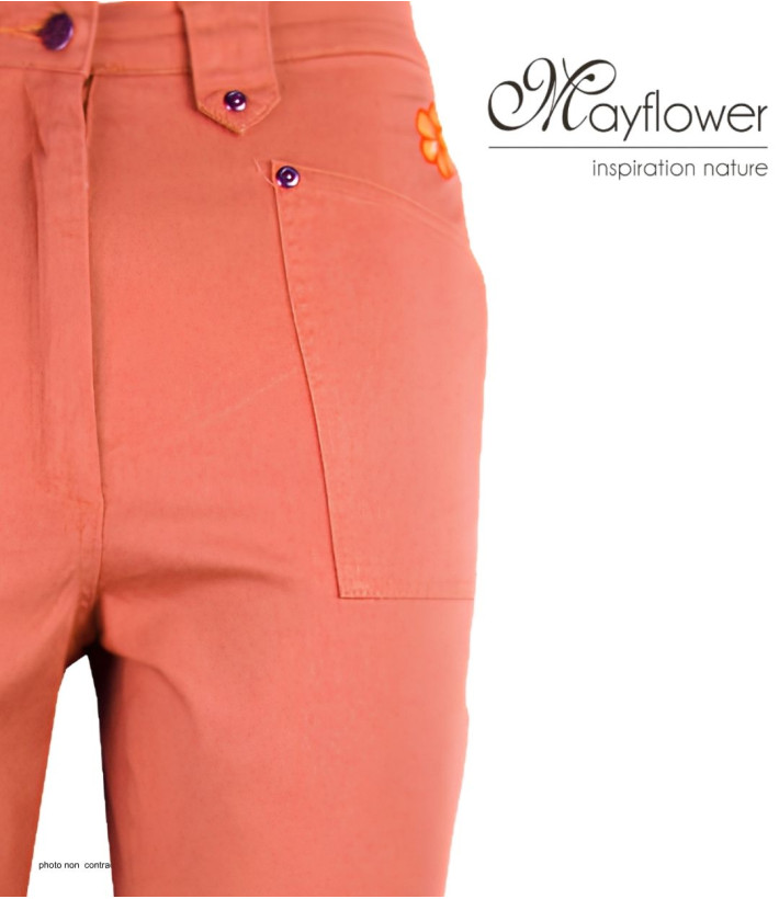 MAYFLOWER Basic Stretch : Pantacourt femme Abricot coton