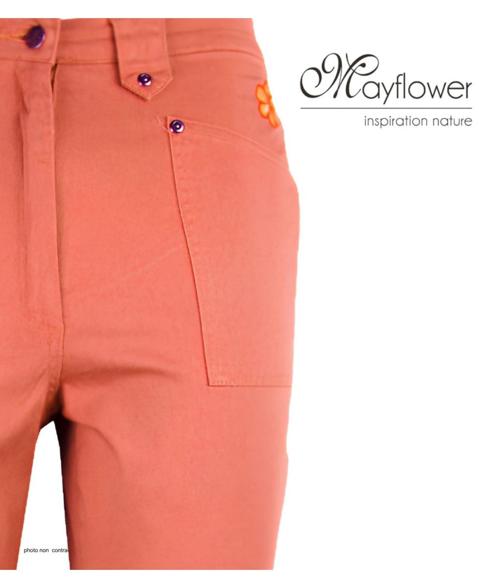 MAYFLOWER Basic Stretch : Pantacourt femme Abricot coton