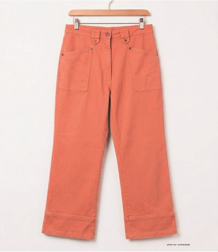 Pantacourt femme abricot orange en coton extensible MAYFLOWER modèle Basic Stretch.