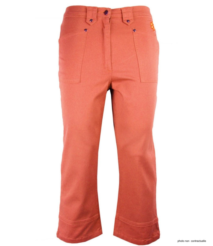 MAYFLOWER Basic Stretch : Pantacourt femme Abricot coton