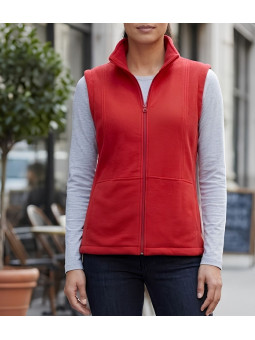 Gilet sans manches bi-matière femme MAYFLOWER modèle 828049U001 rouge avec buste matelassé et col montant.