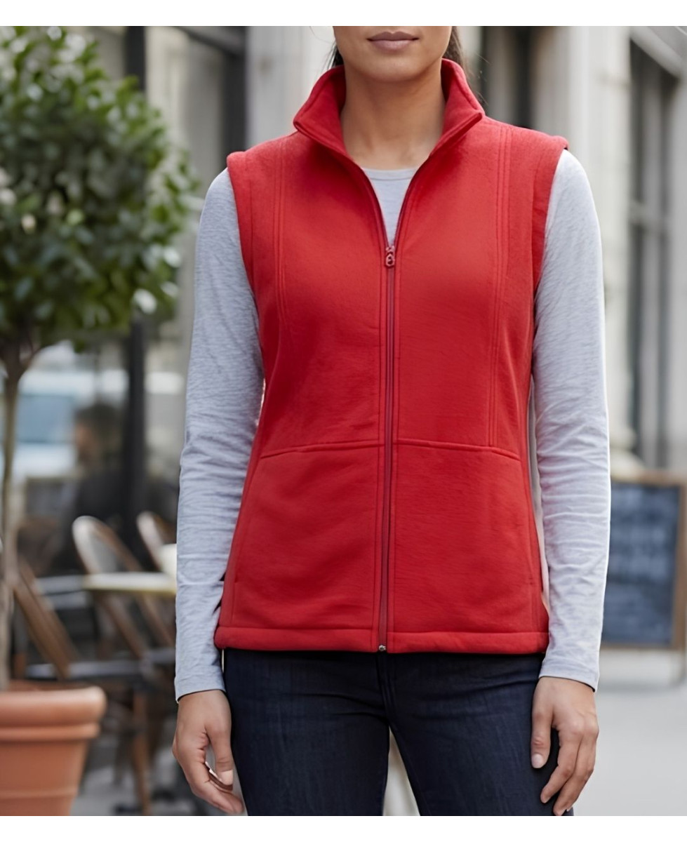 Gilet sans manches bi-matière femme MAYFLOWER modèle 828049U001 rouge avec buste matelassé et col montant.
