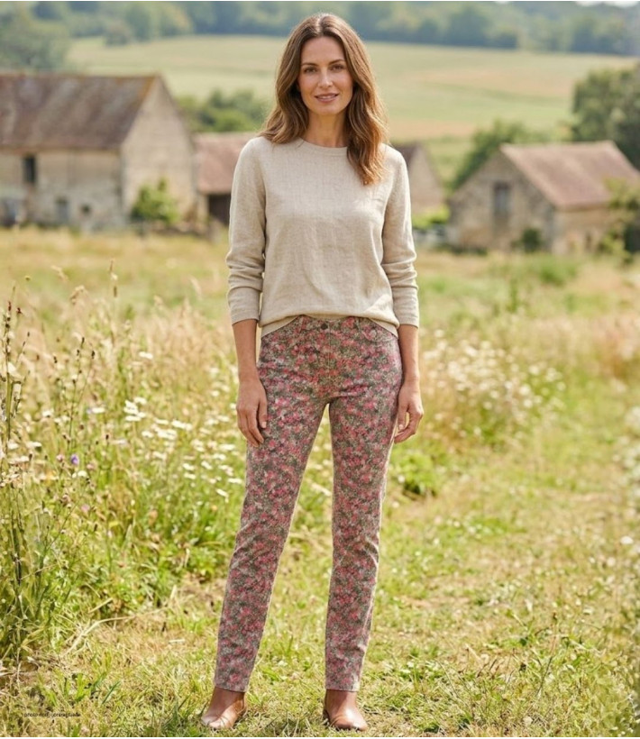 MAYFLOWER BELINDA2O - Pantalon Stretch Imprimé Fleuri Orange