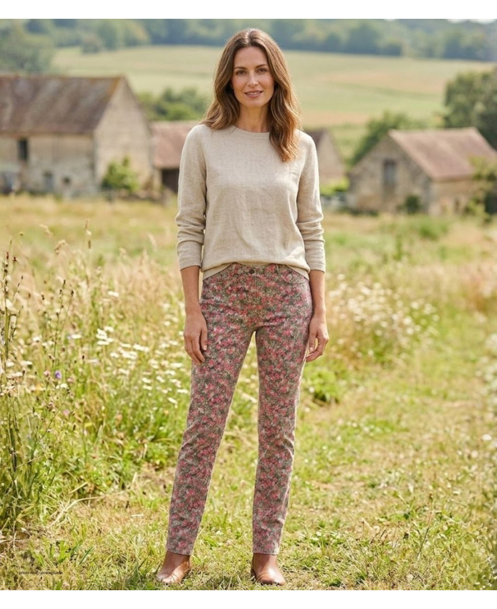 MAYFLOWER BELINDA2O - Pantalon Stretch Imprimé Fleuri Orange
