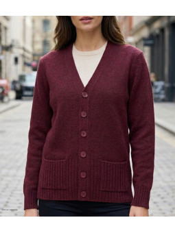 Gilet boutonné femme bordeaux MAYFLOWER modèle DERBY1B en maille de laine avec poches.