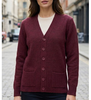 Gilet boutonné femme bordeaux MAYFLOWER modèle DERBY1B en maille de laine avec poches.