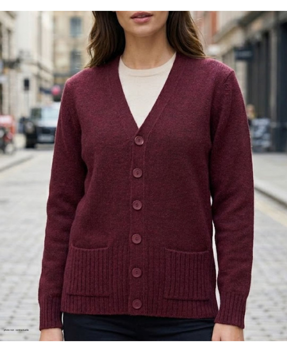Gilet boutonné femme bordeaux MAYFLOWER modèle DERBY1B en maille de laine avec poches.