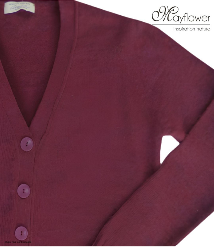 MAYFLOWER DERBY1B - Gilet Boutonné Bordeaux Laine et Douceur