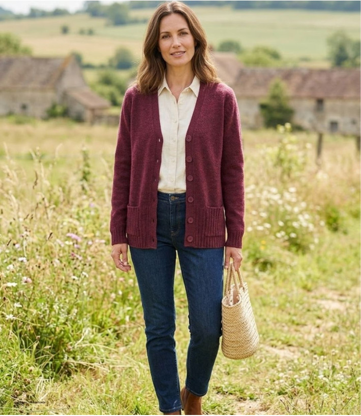MAYFLOWER DERBY1B - Gilet Boutonné Bordeaux Laine et Douceur