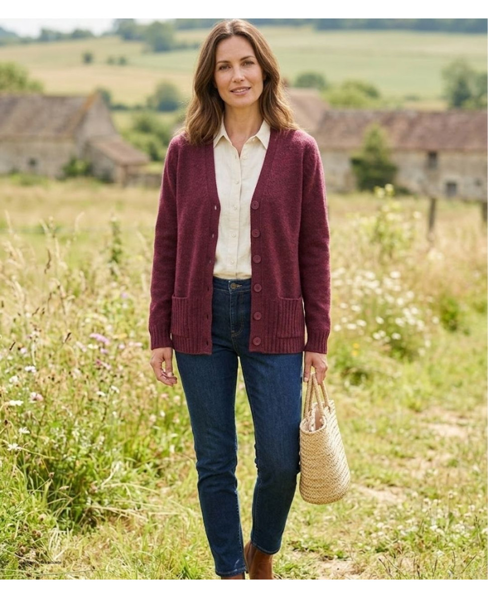 MAYFLOWER DERBY1B - Gilet Boutonné Bordeaux Laine et Douceur