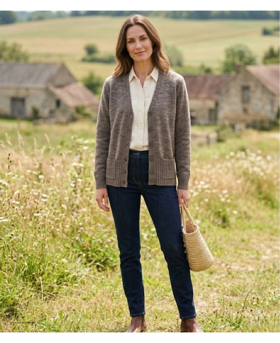 MAYFLOWER DERBY2T - Gilet Boutonné Taupe Laine et Douceur