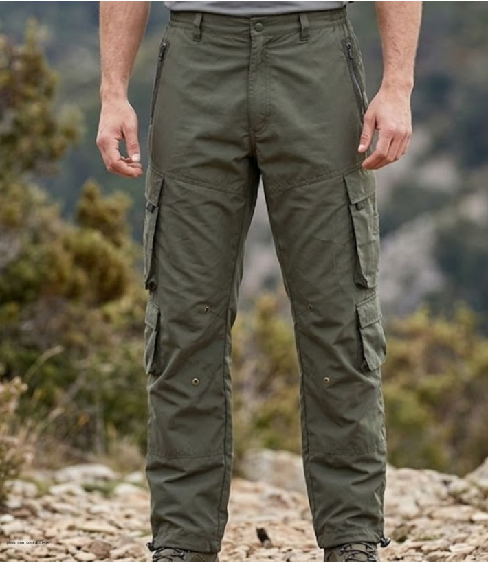 Pantalon cargo homme doublé thermique MAYFLOWER modèle E0166K coloris vert kaki avec poches cargo.