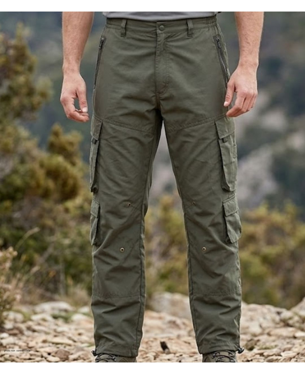 Pantalon cargo homme doublé thermique MAYFLOWER modèle E0166K coloris vert kaki avec poches cargo.