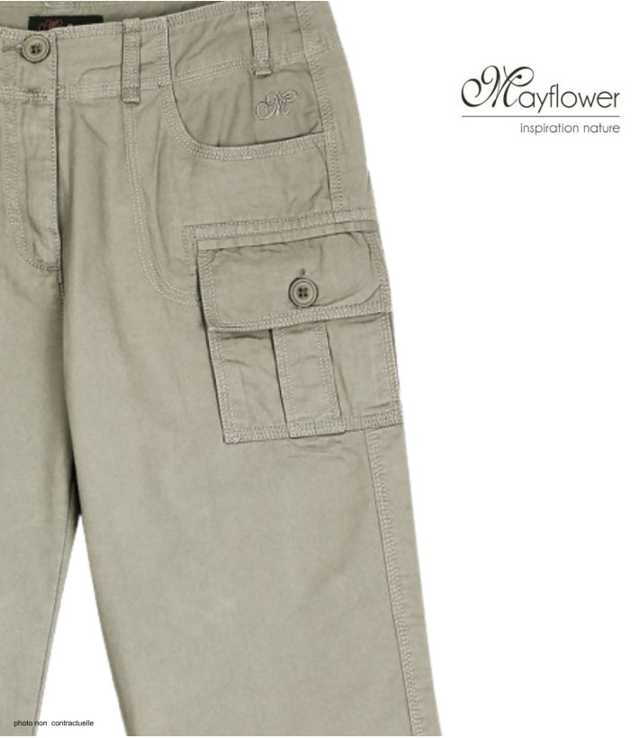 MAYFLOWER ECLAT1B - Pantacourt Femme 100% Coton Beige
