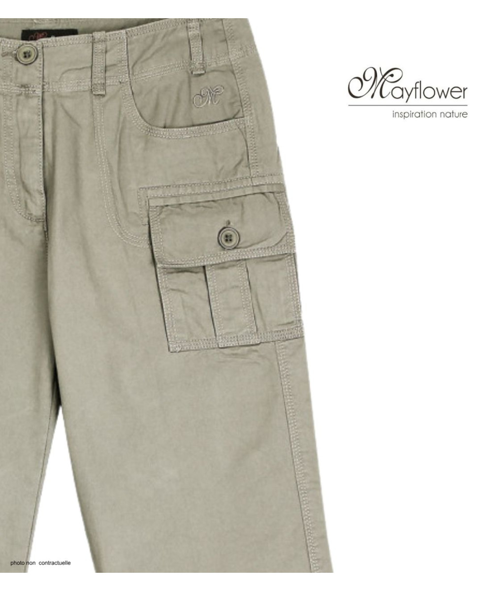 MAYFLOWER ECLAT1B - Pantacourt Femme 100% Coton Beige