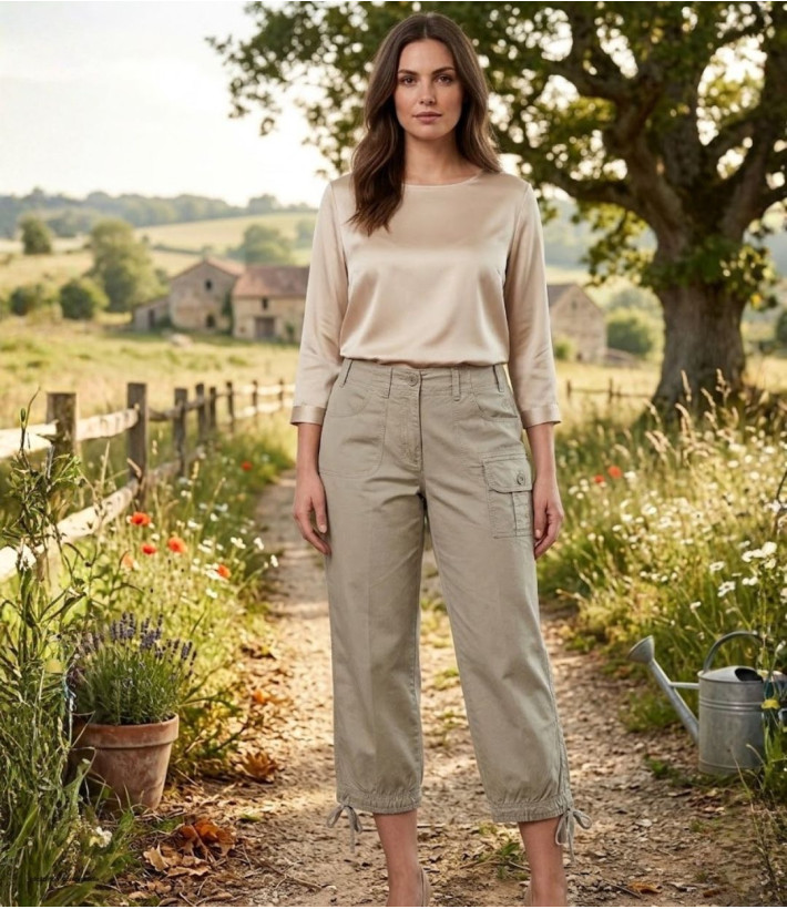 MAYFLOWER ECLAT1B - Pantacourt Femme 100% Coton Beige