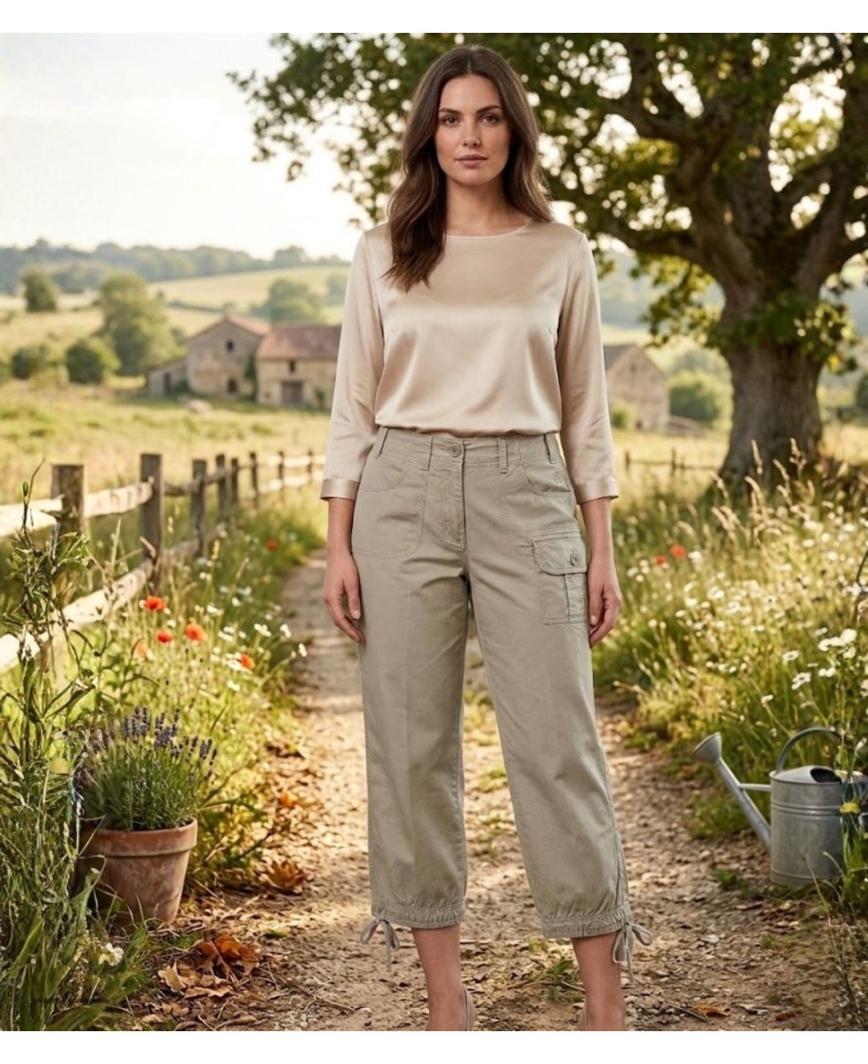 MAYFLOWER ECLAT1B - Pantacourt Femme 100% Coton Beige