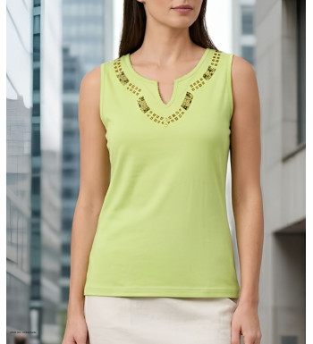 Débardeur femme vert MAYFLOWER modèle PF062V en jersey 100% coton avec col rond.