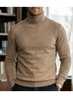 Pull homme à col roulé Mayflower RH037S en maille beige sable, composition coton et acrylique.