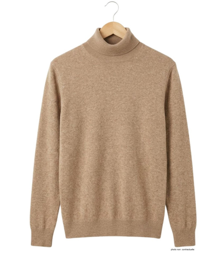 Pull Col Roulé Homme MAYFLOWER RH037S - Beige Sable - Coton Mélangé