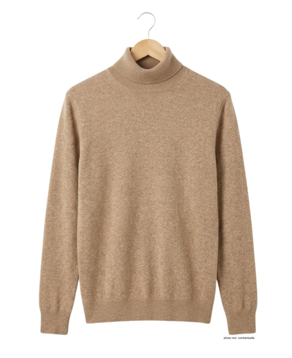 Pull Col Roulé Homme MAYFLOWER RH037S - Beige Sable - Coton Mélangé