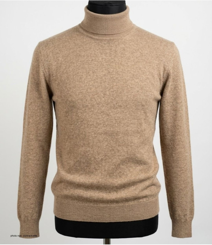 Pull Col Roulé Homme MAYFLOWER RH037S - Beige Sable - Coton Mélangé