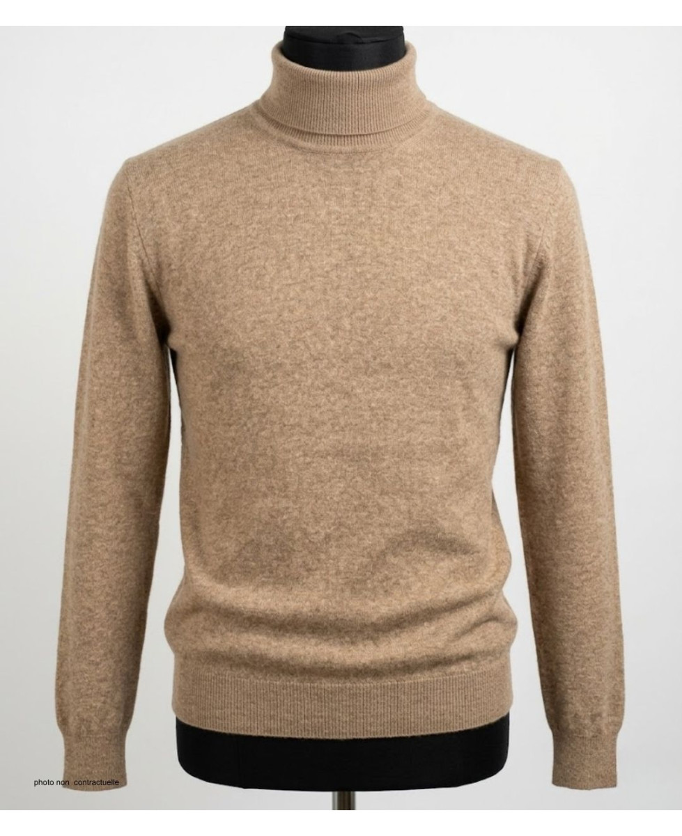 Pull Col Roulé Homme MAYFLOWER RH037S - Beige Sable - Coton Mélangé