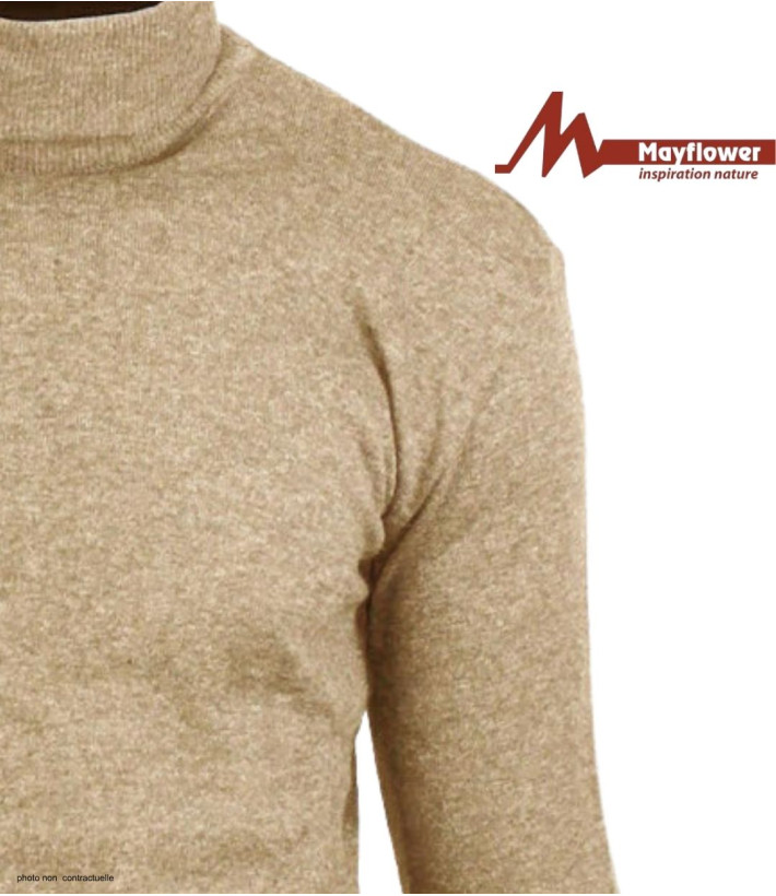 Pull Col Roulé Homme MAYFLOWER RH037S - Beige Sable - Coton Mélangé
