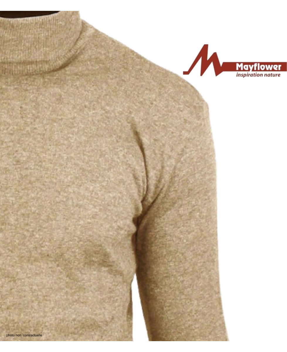 Pull Col Roulé Homme MAYFLOWER RH037S - Beige Sable - Coton Mélangé