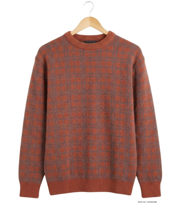 MAYFLOWER RH077T - Pull Jacquard 30% Laine Orange Tomette & Acier