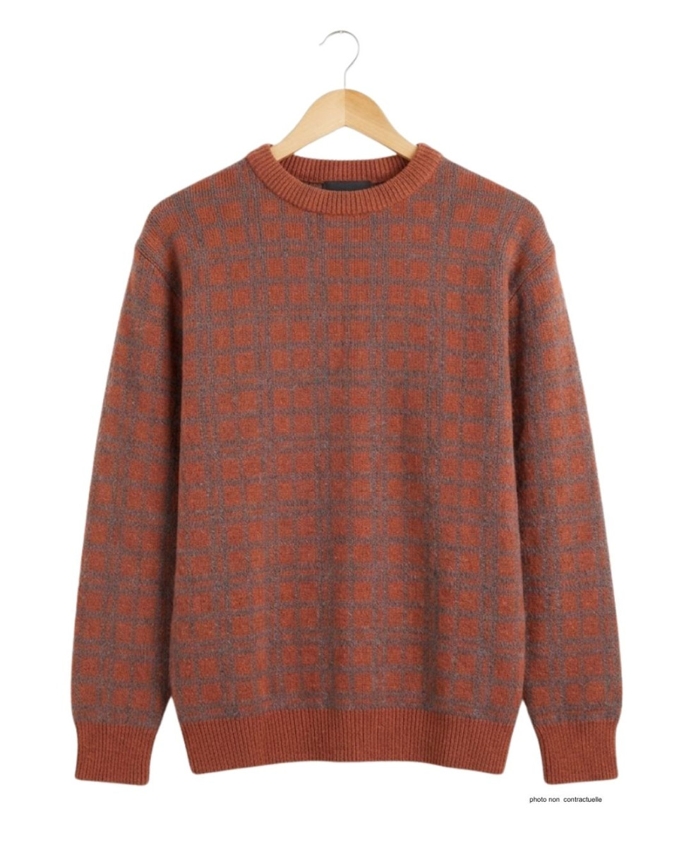 MAYFLOWER RH077T - Pull Jacquard 30% Laine Orange Tomette & Acier