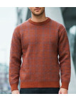 Pull homme MAYFLOWER modèle RH077T en maille 30% laine coloris orange tomette et gris acier à motifs Jacquard.