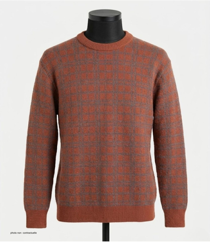 MAYFLOWER RH077T - Pull Jacquard 30% Laine Orange Tomette & Acier