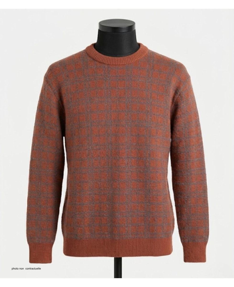 MAYFLOWER RH077T - Pull Jacquard 30% Laine Orange Tomette & Acier
