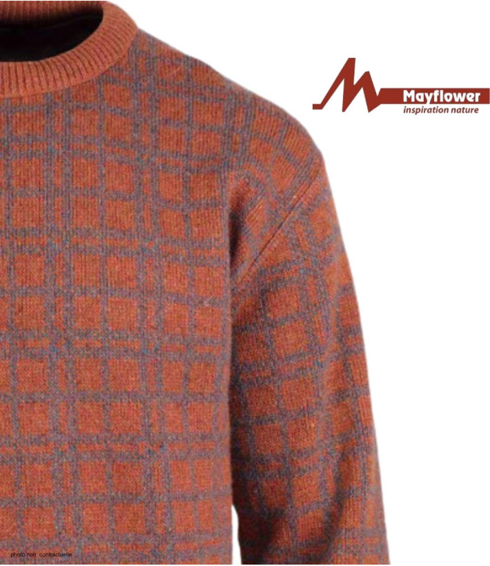 MAYFLOWER RH077T - Pull Jacquard 30% Laine Orange Tomette & Acier