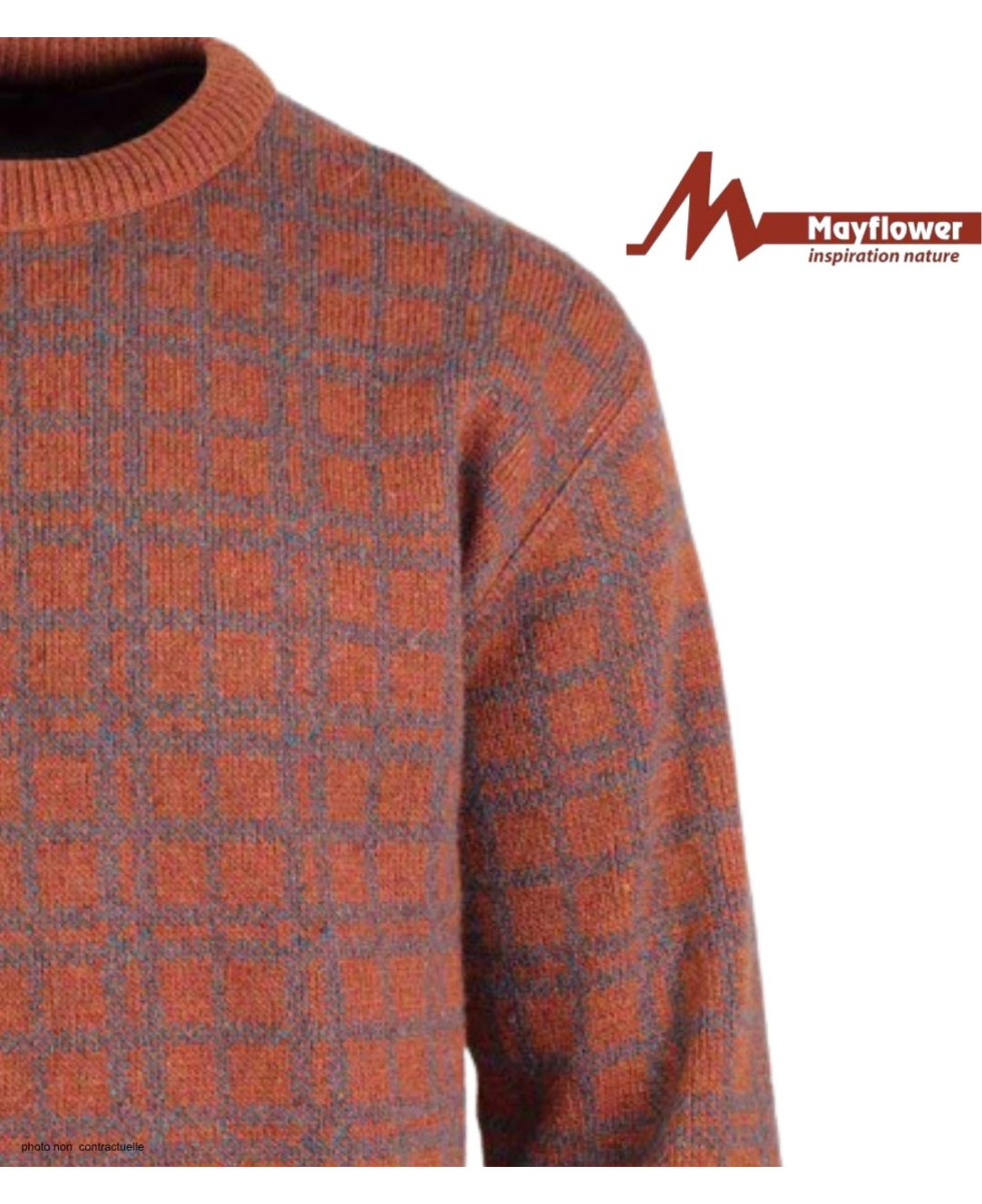 MAYFLOWER RH077T - Pull Jacquard 30% Laine Orange Tomette & Acier