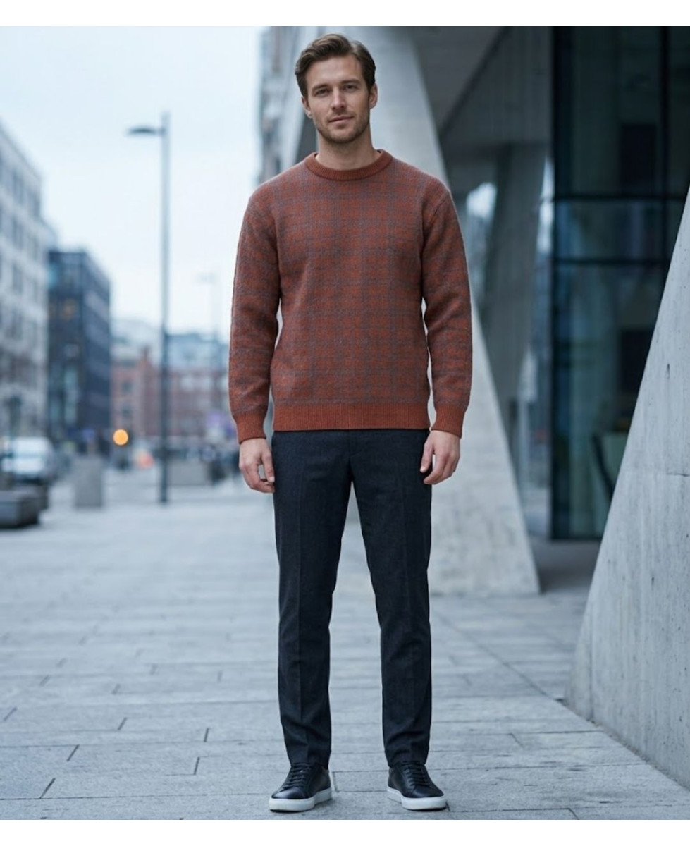MAYFLOWER RH077T - Pull Jacquard 30% Laine Orange Tomette & Acier