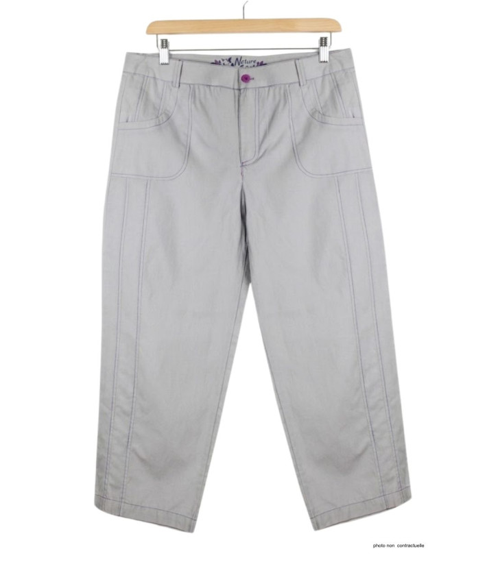 MAYFLOWER SE1094R - Pantacourt Gris Perle & Surpiqûres Rose Vif