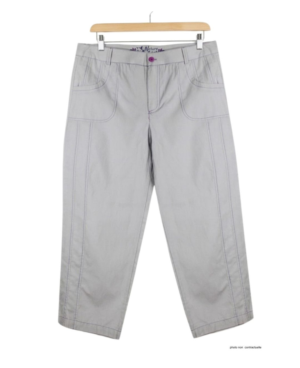 MAYFLOWER SE1094R - Pantacourt Gris Perle & Surpiqûres Rose Vif