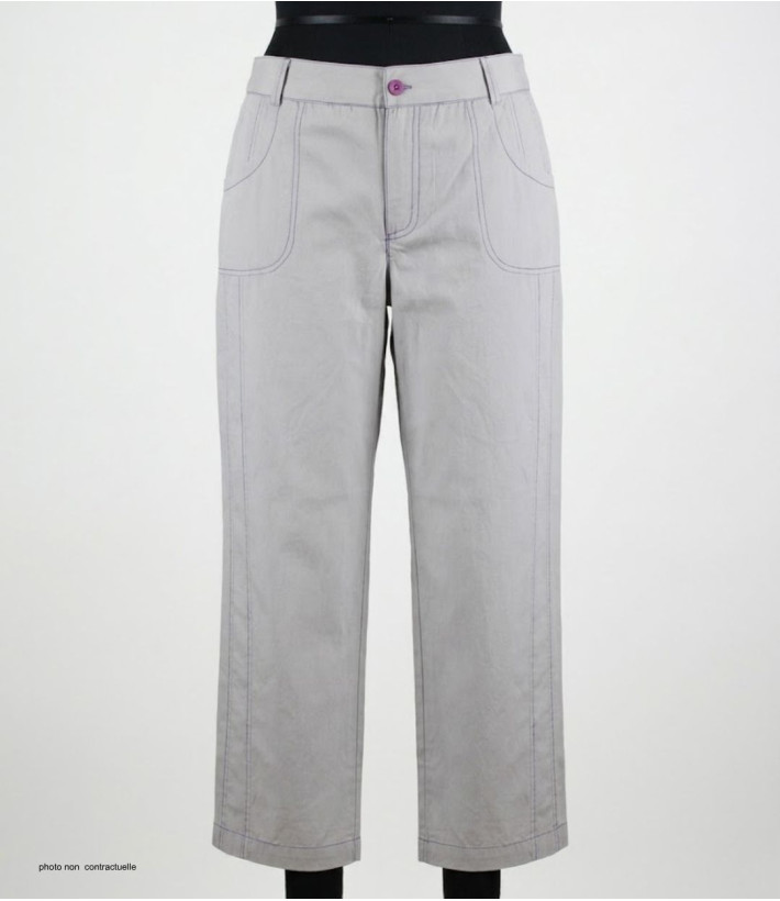 MAYFLOWER SE1094R - Pantacourt Gris Perle & Surpiqûres Rose Vif