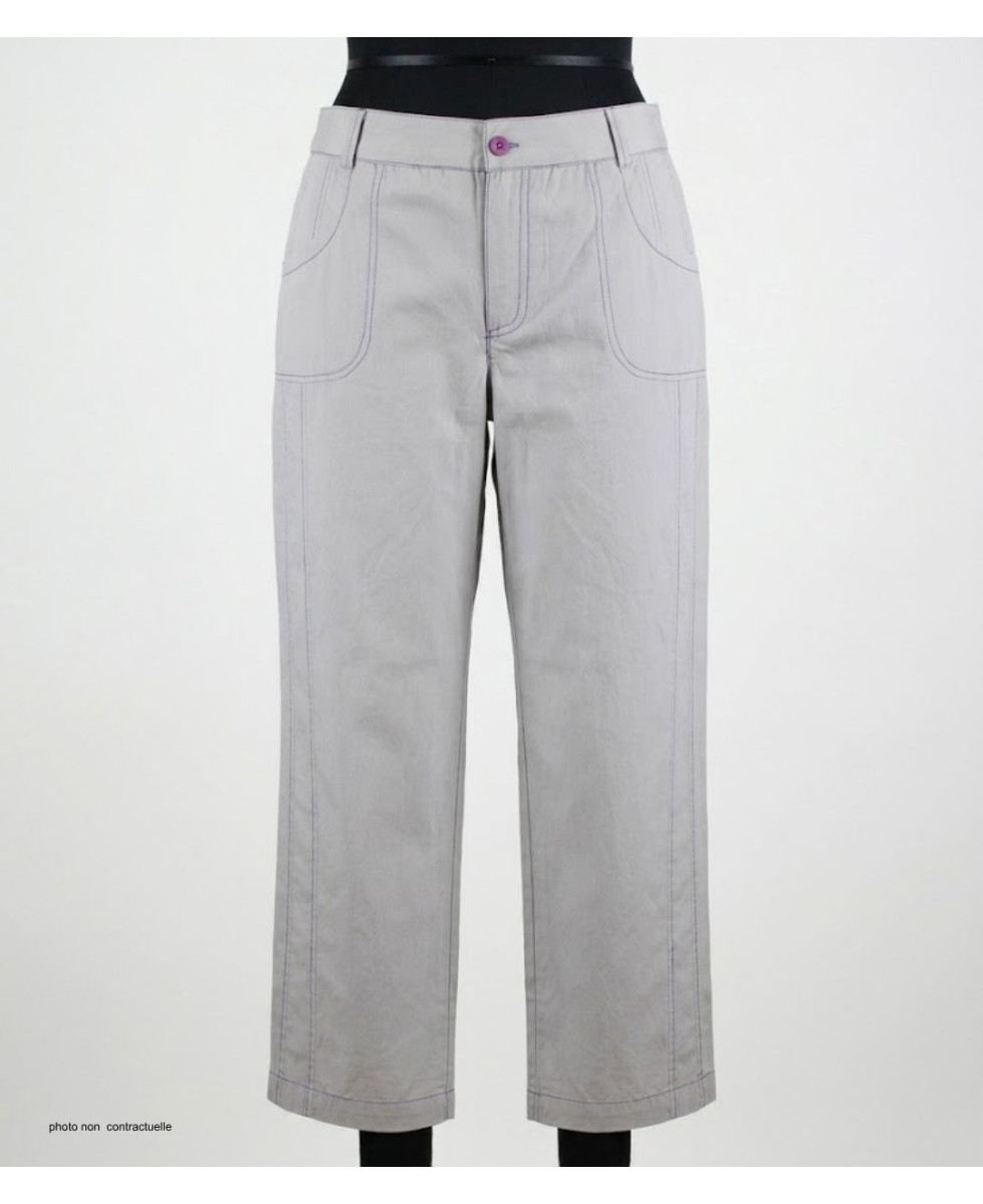 MAYFLOWER SE1094R - Pantacourt Gris Perle & Surpiqûres Rose Vif