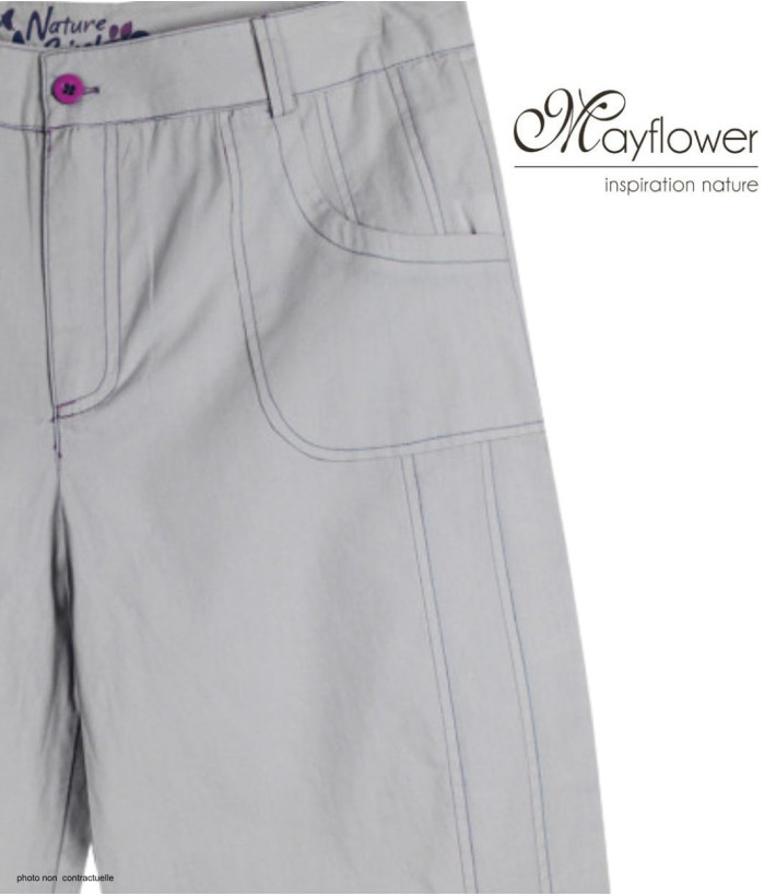 MAYFLOWER SE1094R - Pantacourt Gris Perle & Surpiqûres Rose Vif
