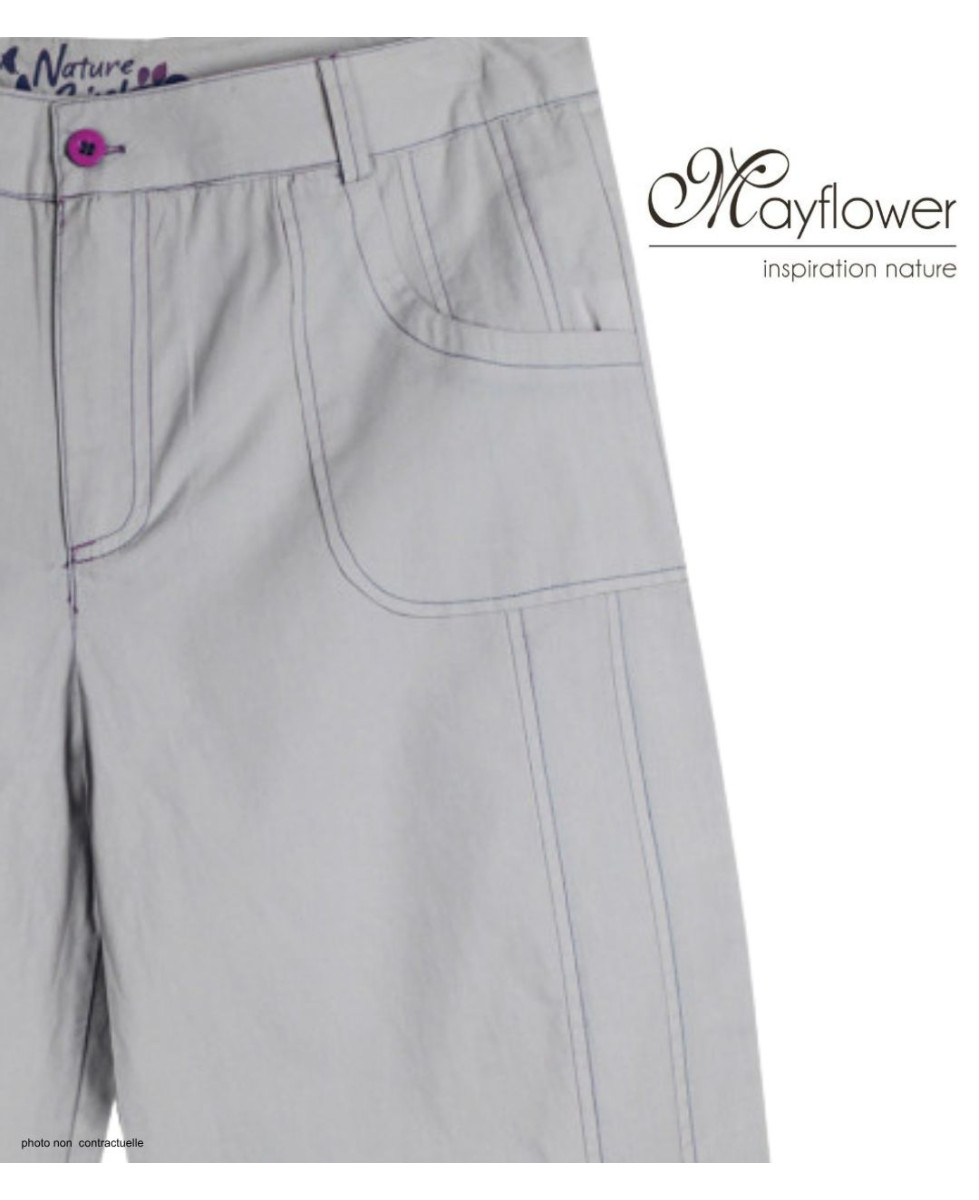 MAYFLOWER SE1094R - Pantacourt Gris Perle & Surpiqûres Rose Vif