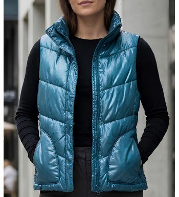Gilet sans manches matelassé femme bleu turquoise MAYFLOWER modèle SH1096T avec col montant et zip.
