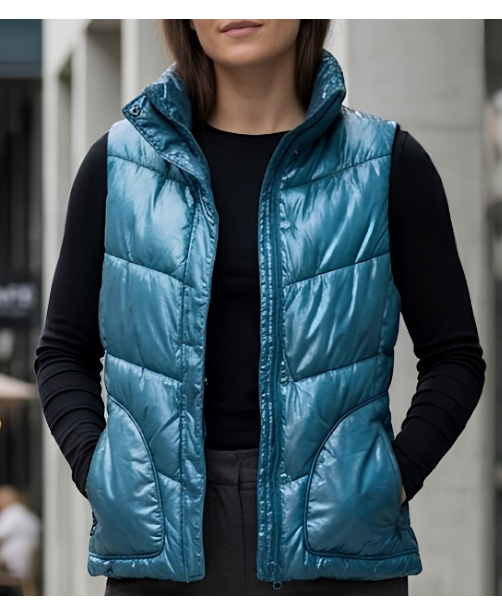 Gilet sans manches matelassé femme bleu turquoise MAYFLOWER modèle SH1096T avec col montant et zip.