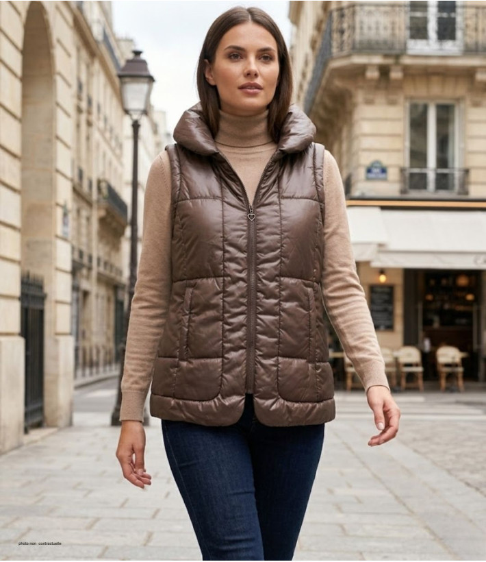 MAYFLOWER STAR1C - Gilet Sans Manches Matelassé Chocolat Femme