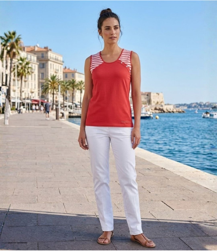 Tee-shirt sans manches Luxury Sport TF192C - 100% Coton Corail