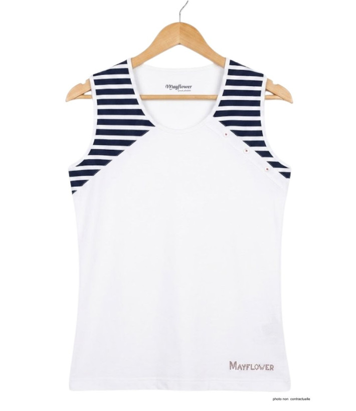 Tee-shirt sans manches TF192E Mode Directe - Coton Beige & Marine